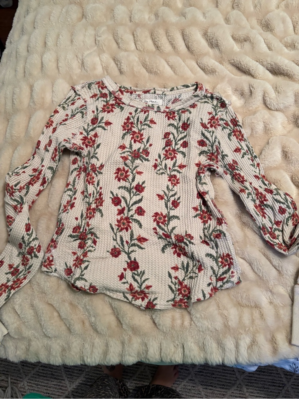 We The Free Cream Knit Long-Sleeve Top with Red Floral Print